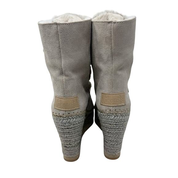 Vidorreta Taupe Suede & Faux Fur Espadrille Boots Size EU 39 Lace Up Wedge Heel - Picture 4 of 9